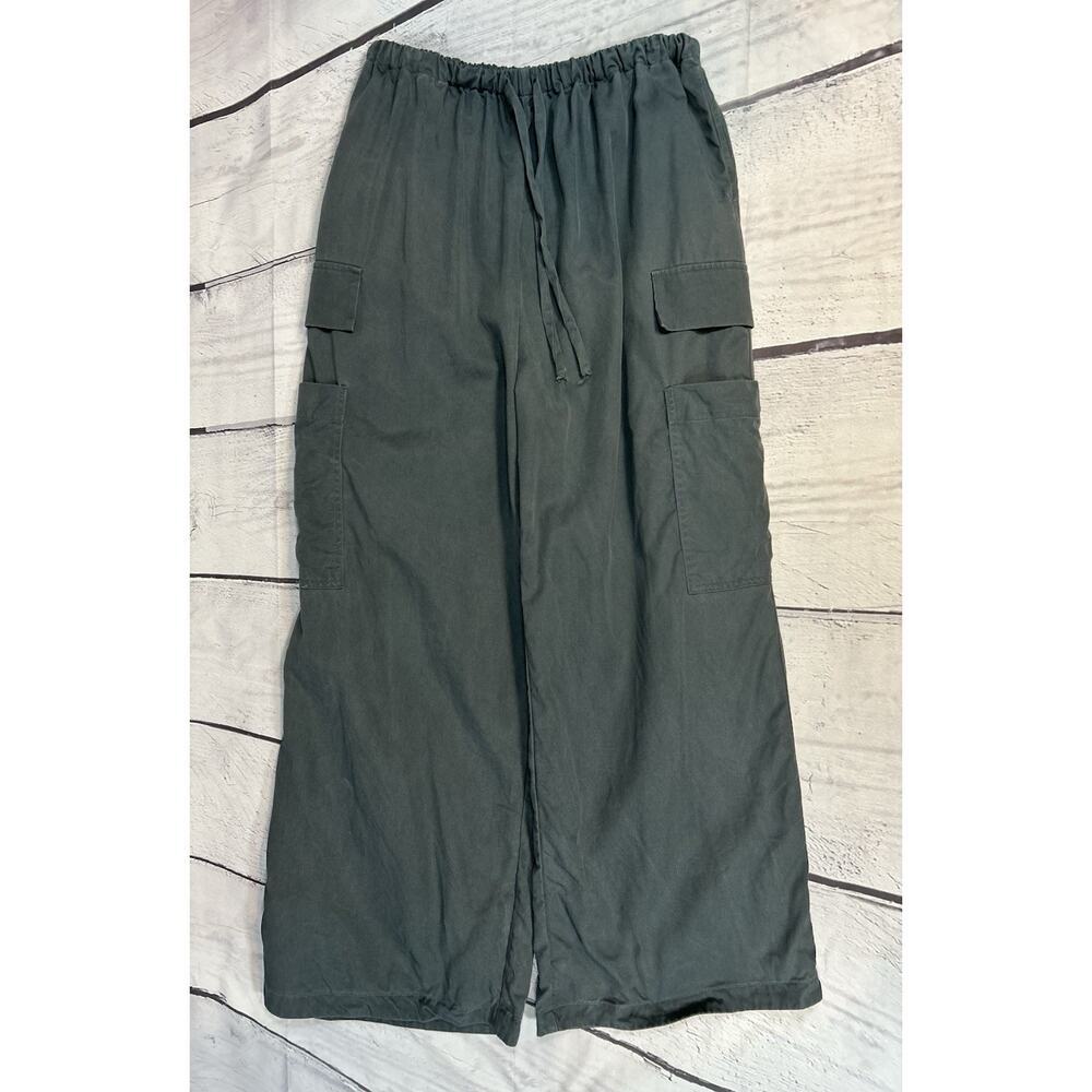 Reformation Ethan Tie Waist Cargo Pants Women S Green Twill Wide Leg Utility